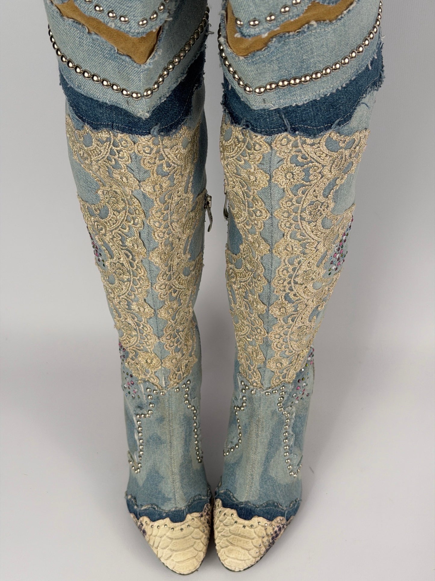 El Dante’s Couture Vintage Denim Boots — 38/39