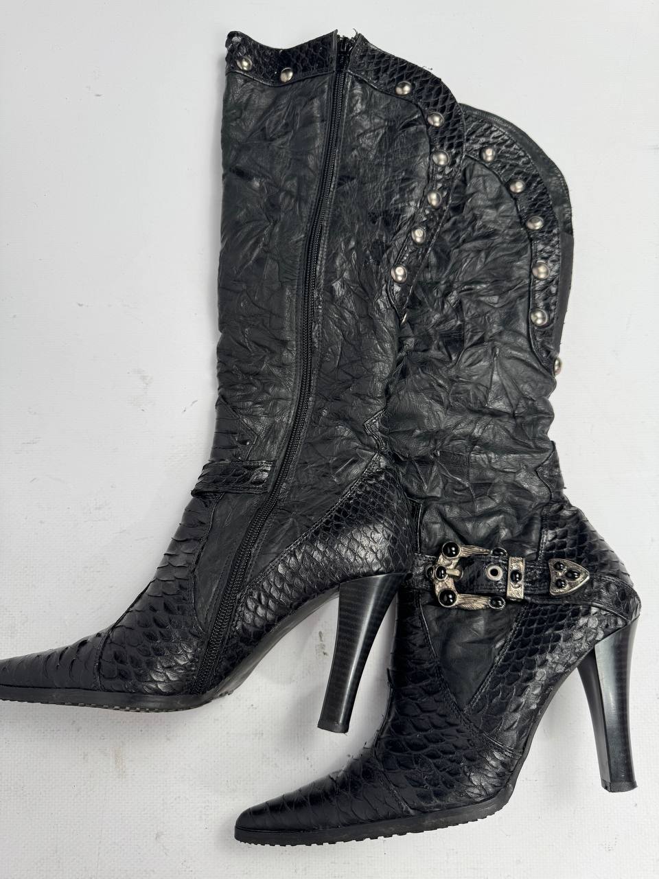 Vintage Leather Python Buckle Boots — 38