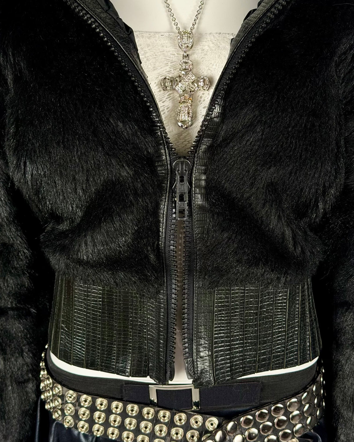 Vintage “Corset” Fur Leather Jacket Reversible — M/L