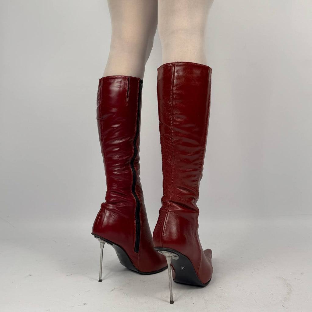 Vintage Red Leather Winter Boots — 40/40.5