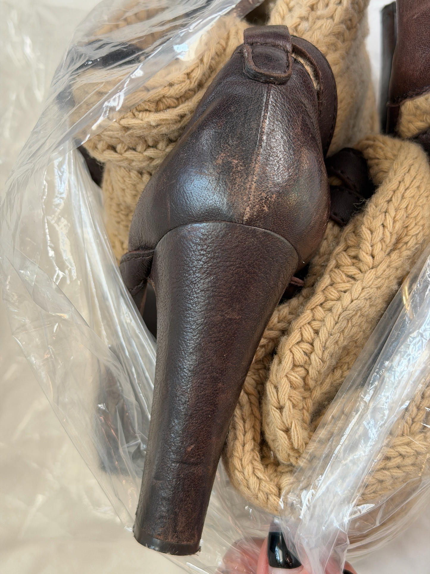 Vintage Knit Buckle Boots — 38/39