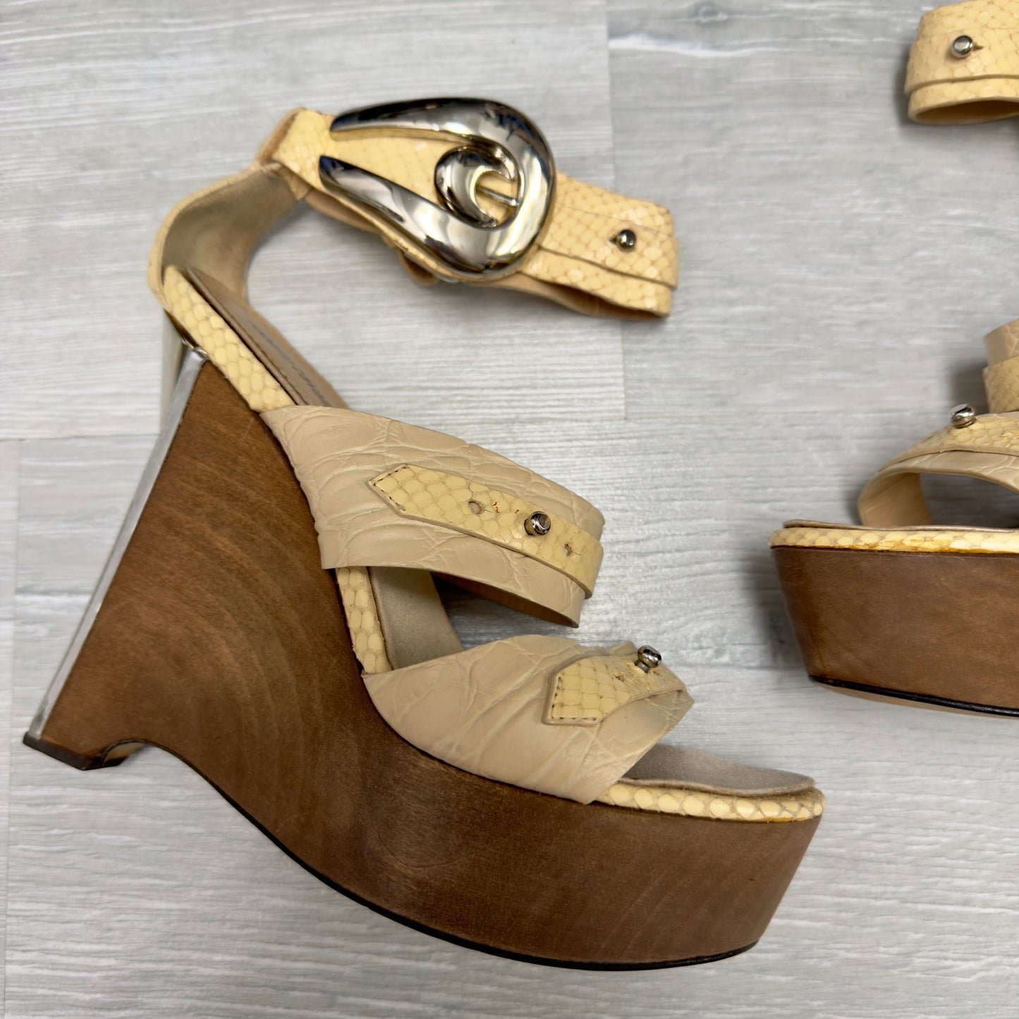 Roberto Cavalli S/S 2008 Wooden Wedge Platform Heels — 37