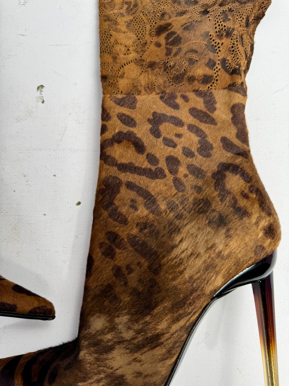 Gianmarco Lorenzi Vintage Italian Pony Fur Leopard Boots — 37