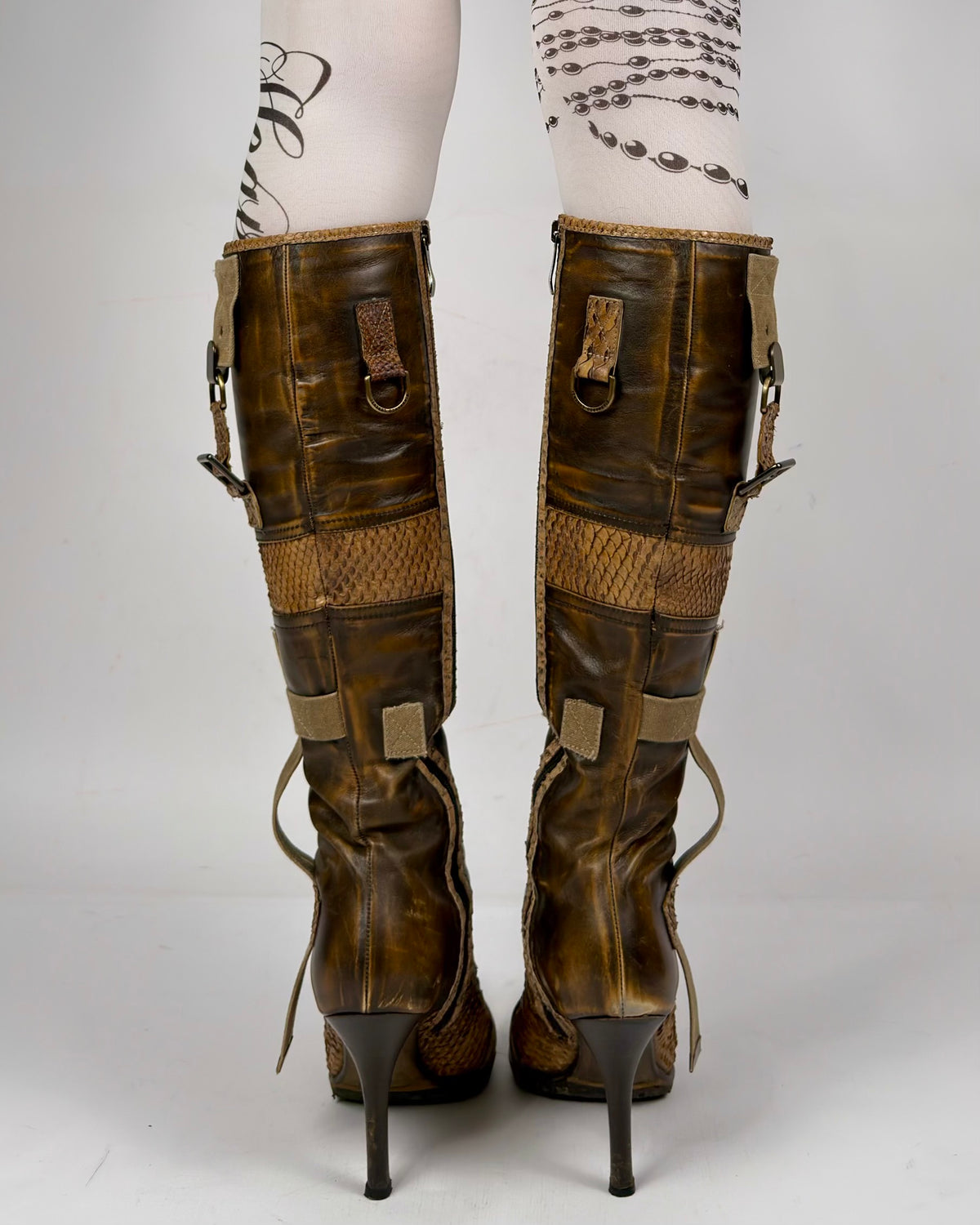 Gianmarco Lorenzi Vintage Cargo Combat Leather Boots — 37