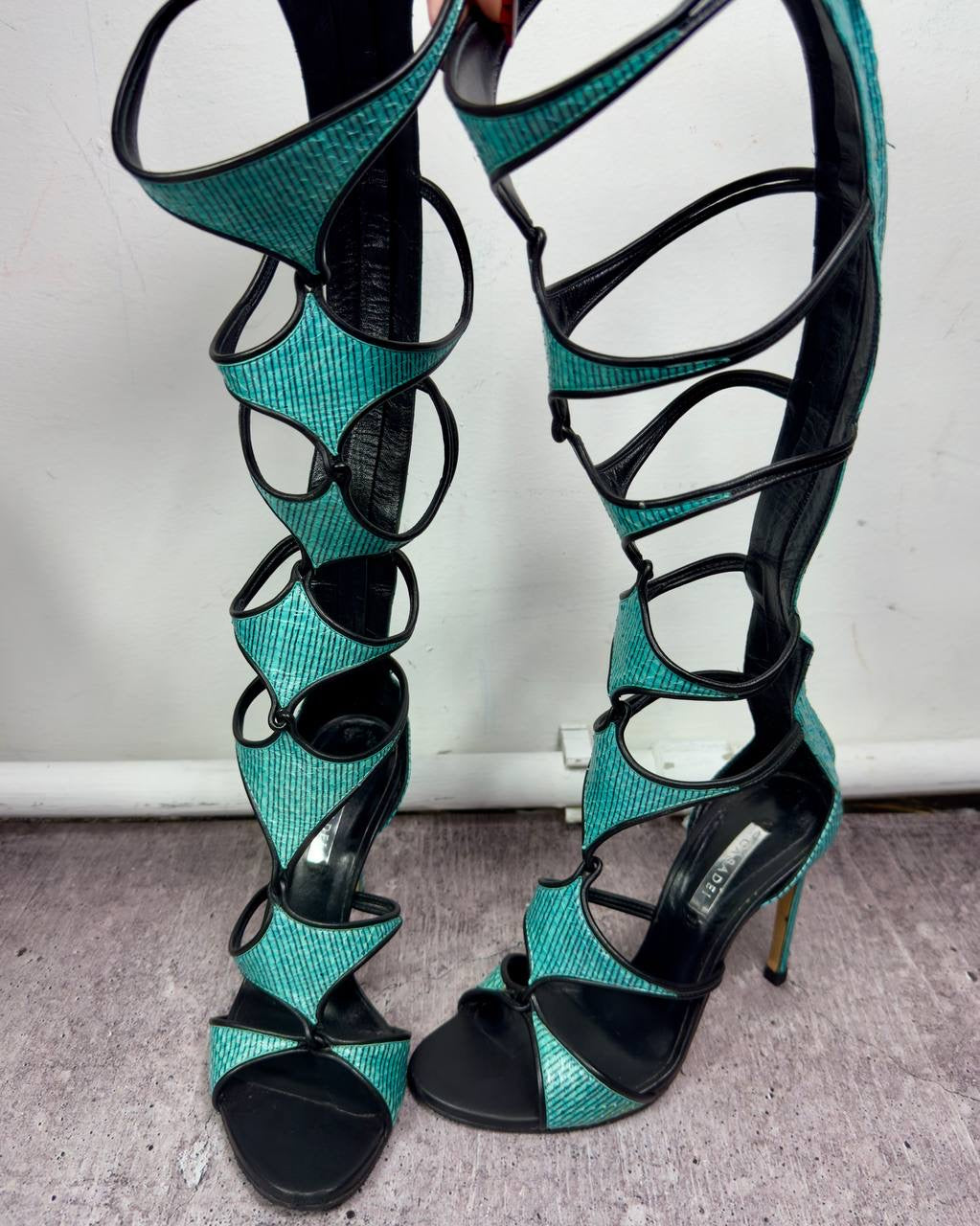 Casadei S/S 2015 Gladiator Python Leather Heel Boots — US7.5