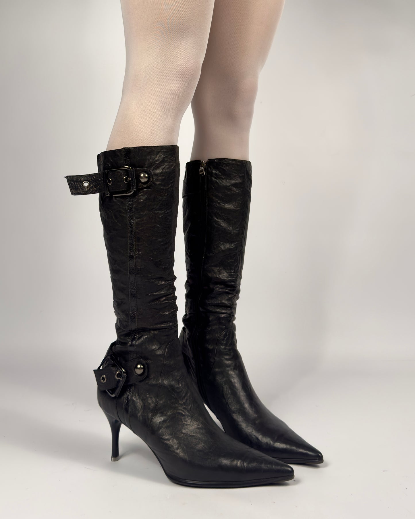 Vintage Buckle Leather Boots — 40/40.5