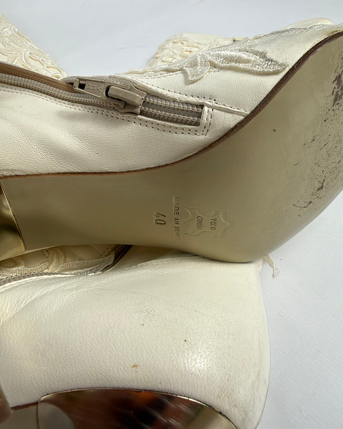 Vintage Italian Lace Appliqué Leather Boots — 40
