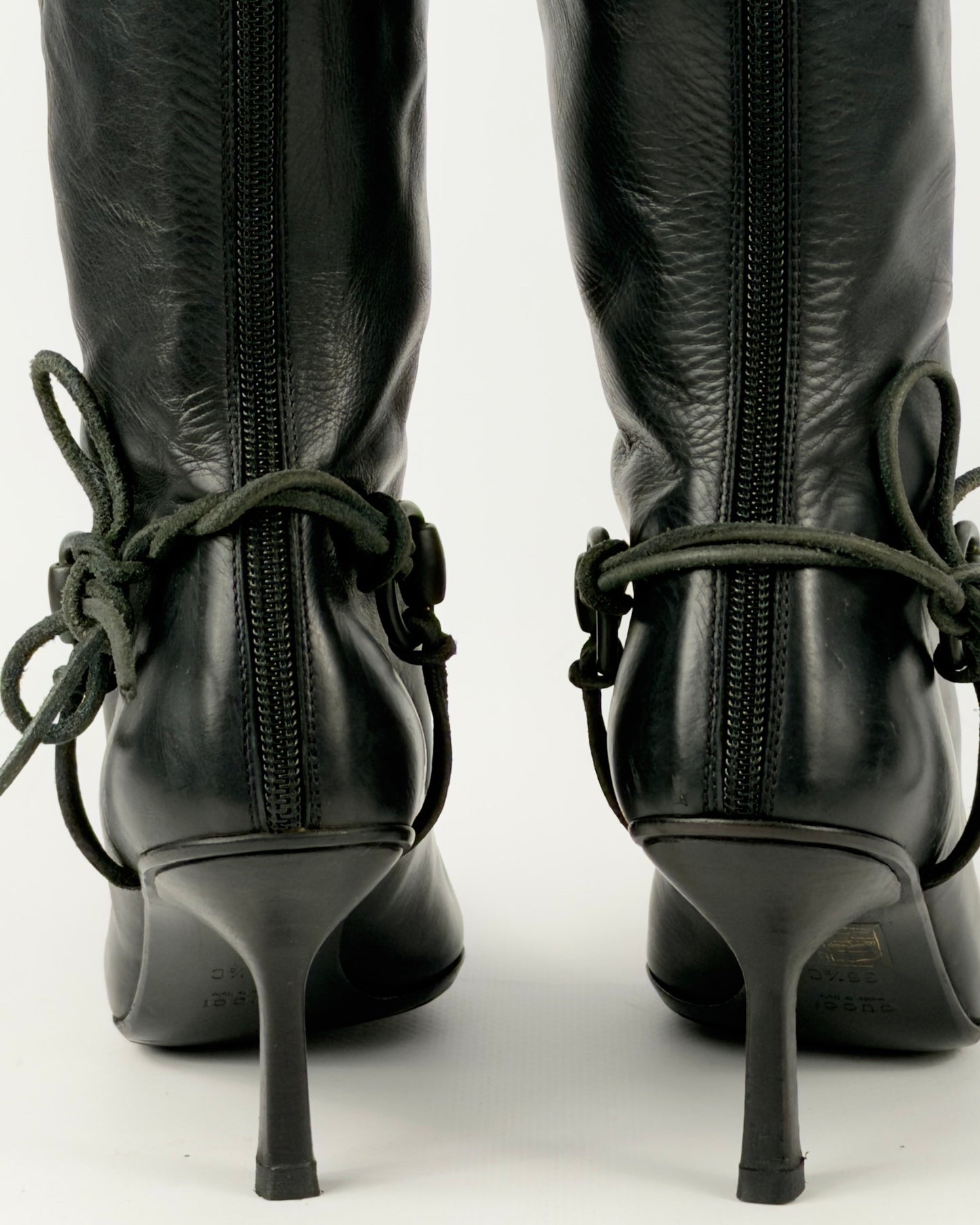 GUCCI BY TOM FORD AW99 HORSEBIT HARNESS RIDING HEEL BOOTS — 36.5