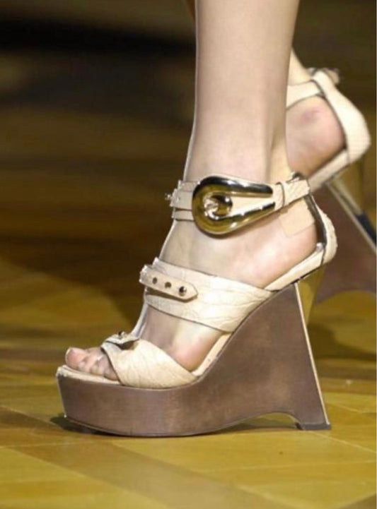 Roberto Cavalli S/S 2008 Wooden Wedge Platform Heels — 37/38
