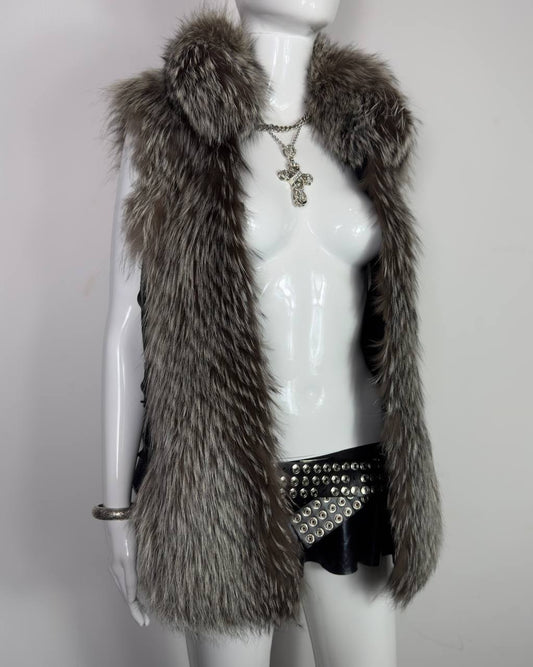 Vintage Brown Fox Leather Fur Vest S-XL