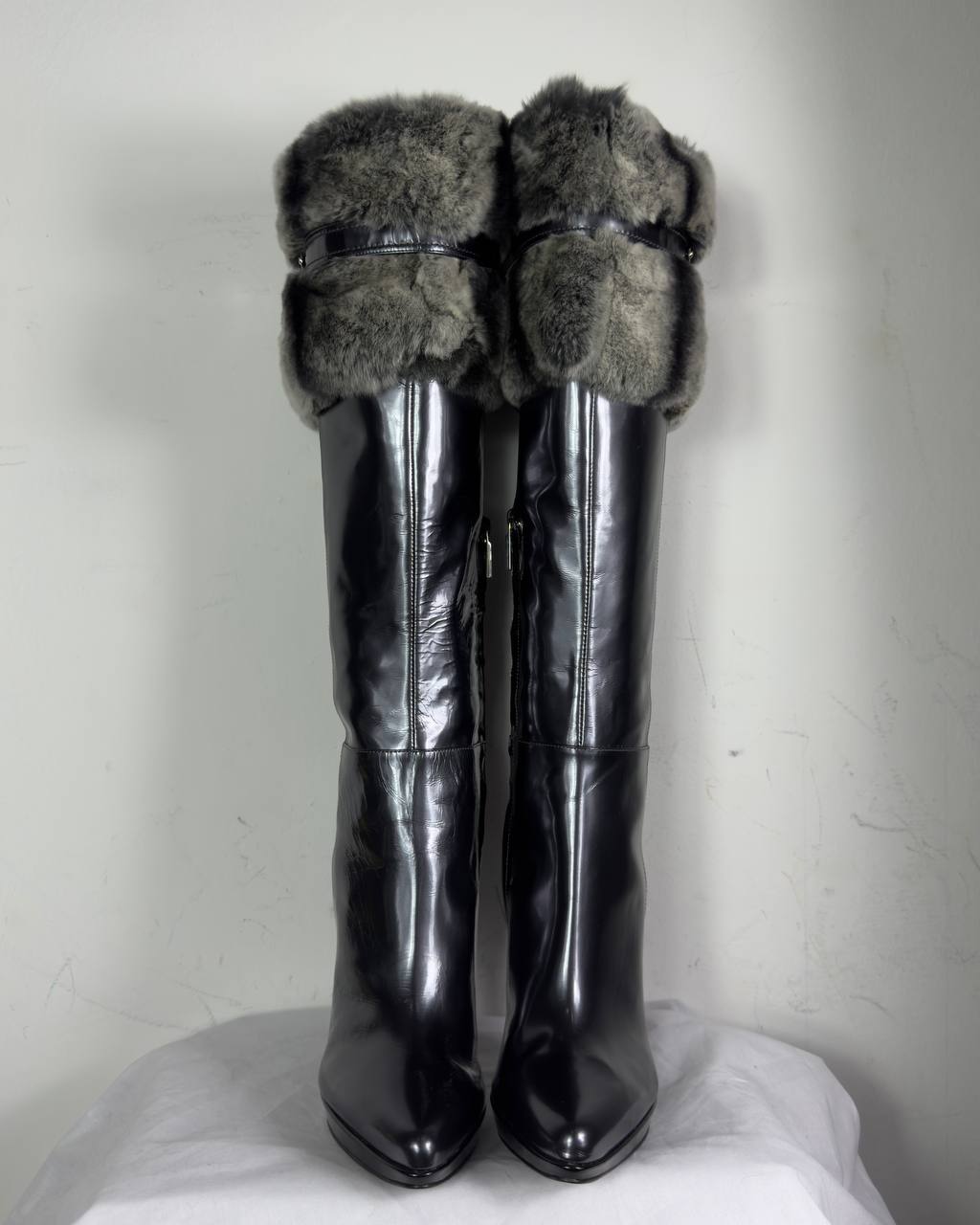 Casadei Vintage Italian Patent Leather & Fur Boots — 36