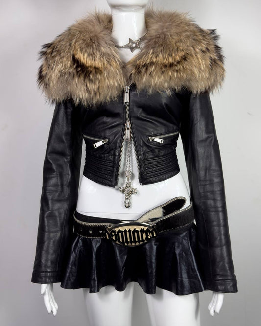DSQUARED2 00s Fur Leather Moto Biker Jacket XS-M