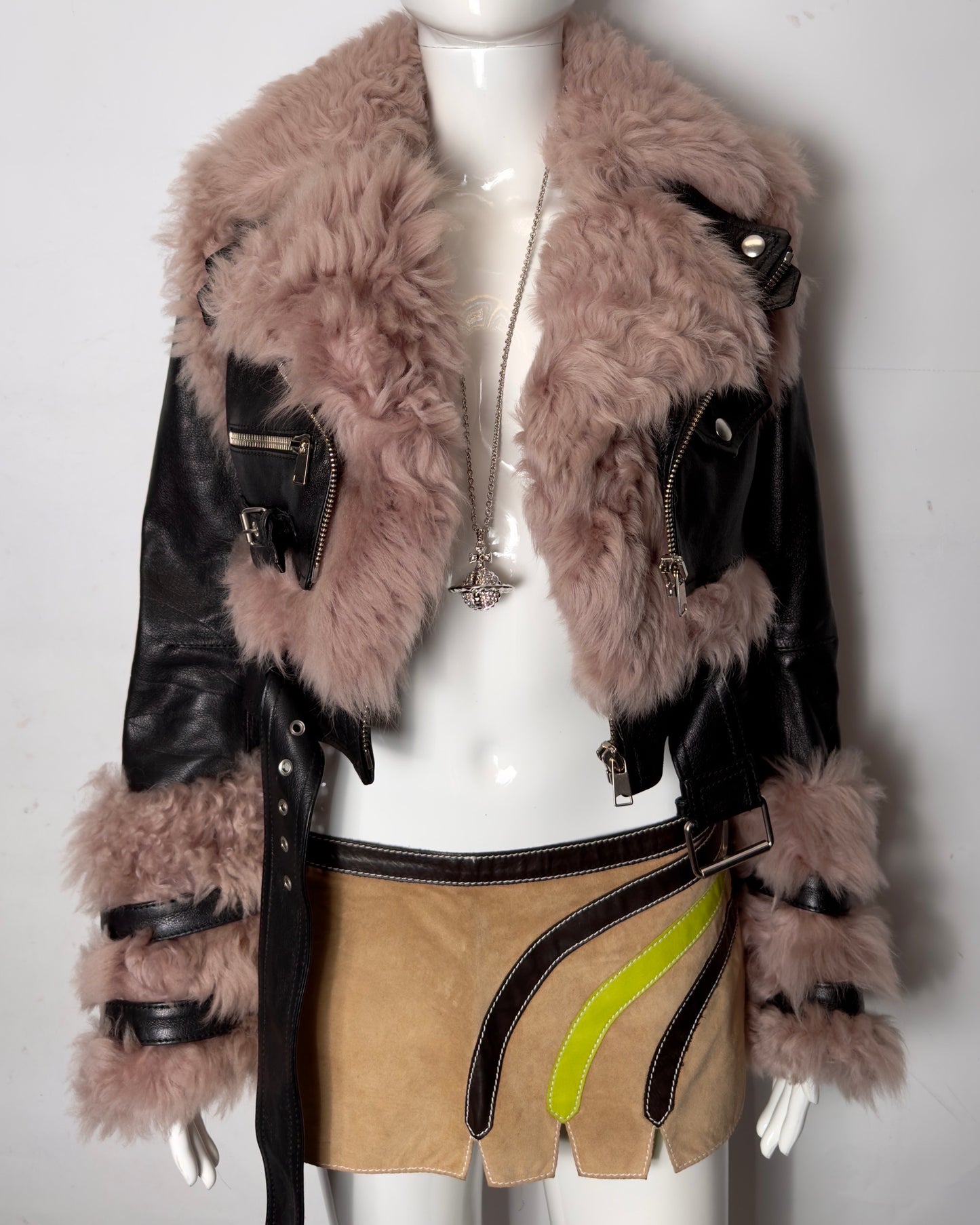 Alexander McQueen F/W 17-18  Fur Leather Runway Moto Jacket XXS-S