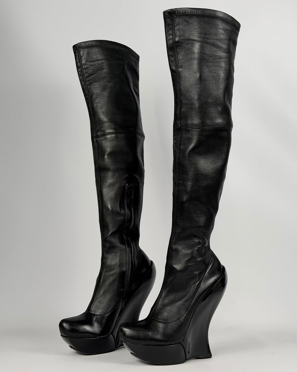 Celine FW 2008 Over the Knee Leather Wedge Boots — 36