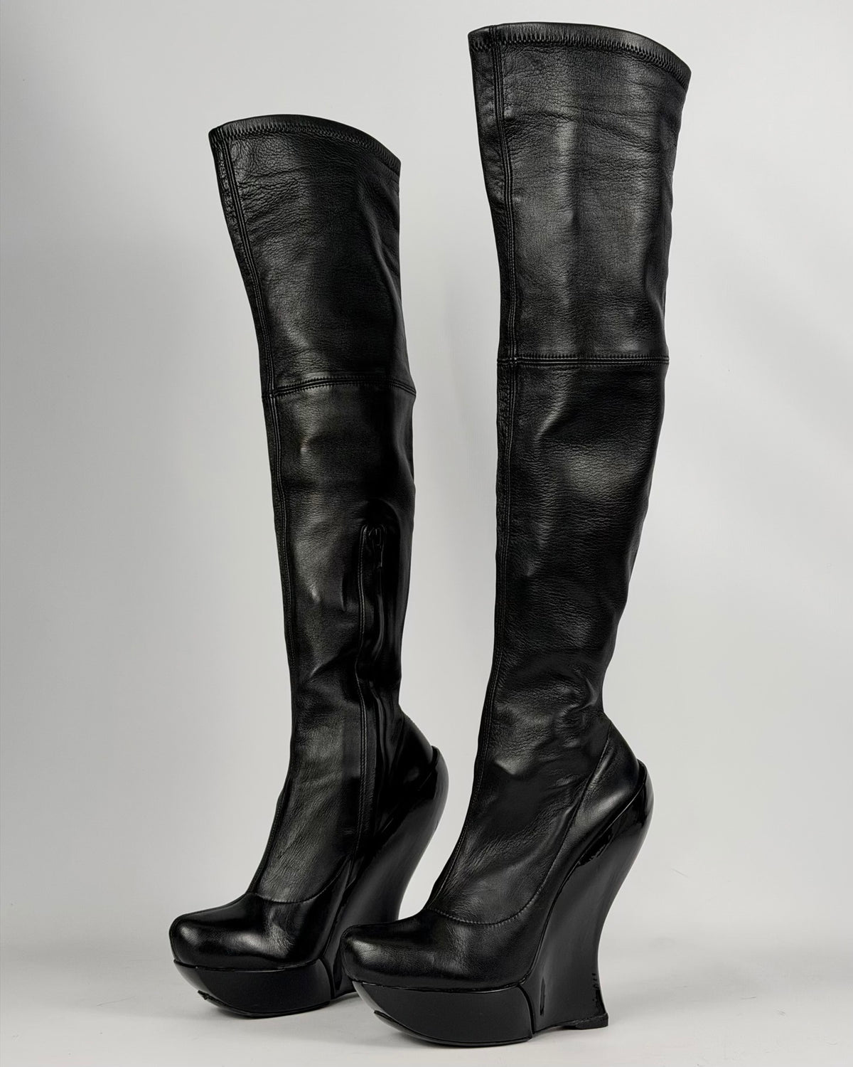 Celine FW 2008 Over the Knee Leather Wedge Boots — 36