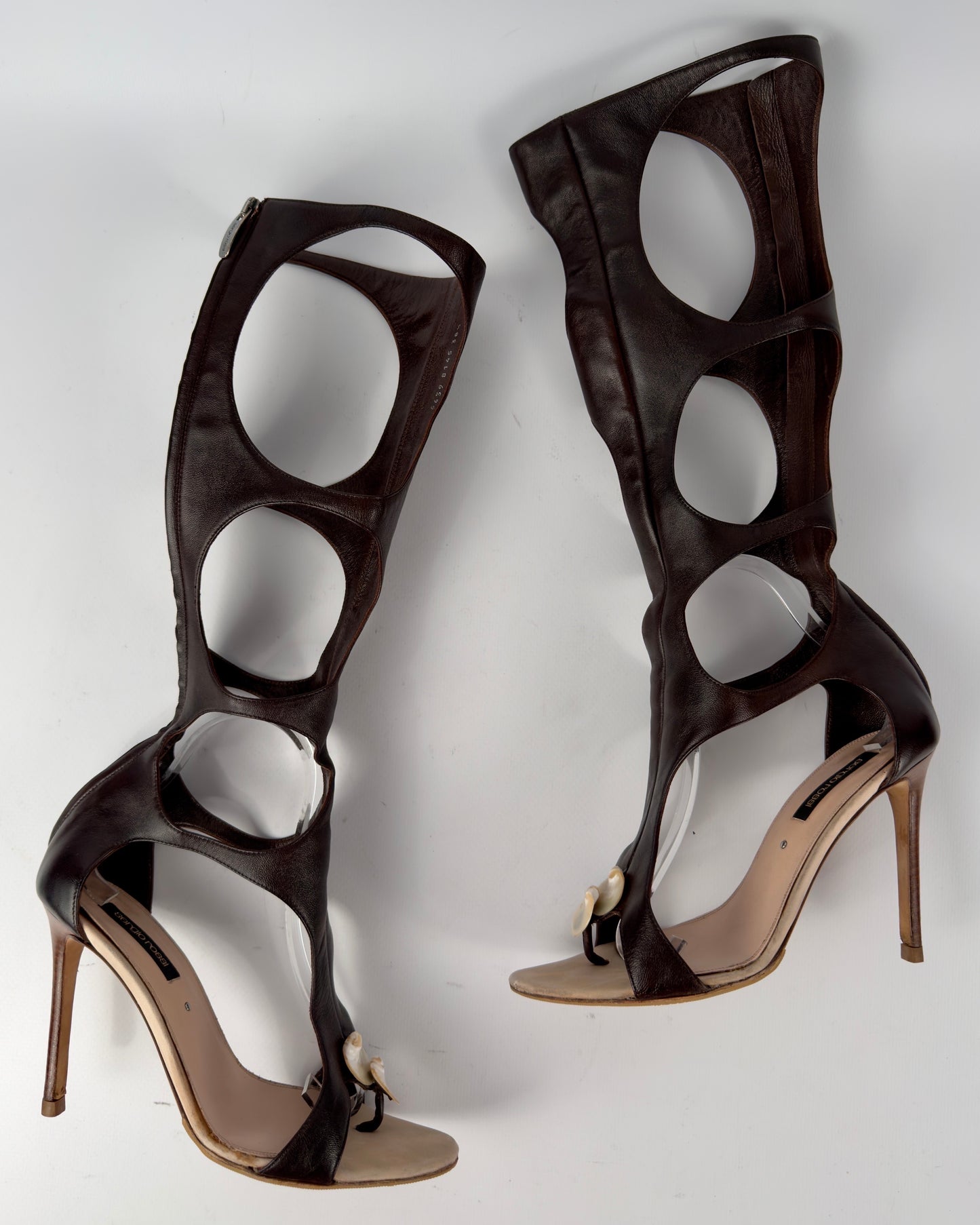 Sergio Rossi Seashells Gladiator Cut Out Boots — 38/38.5