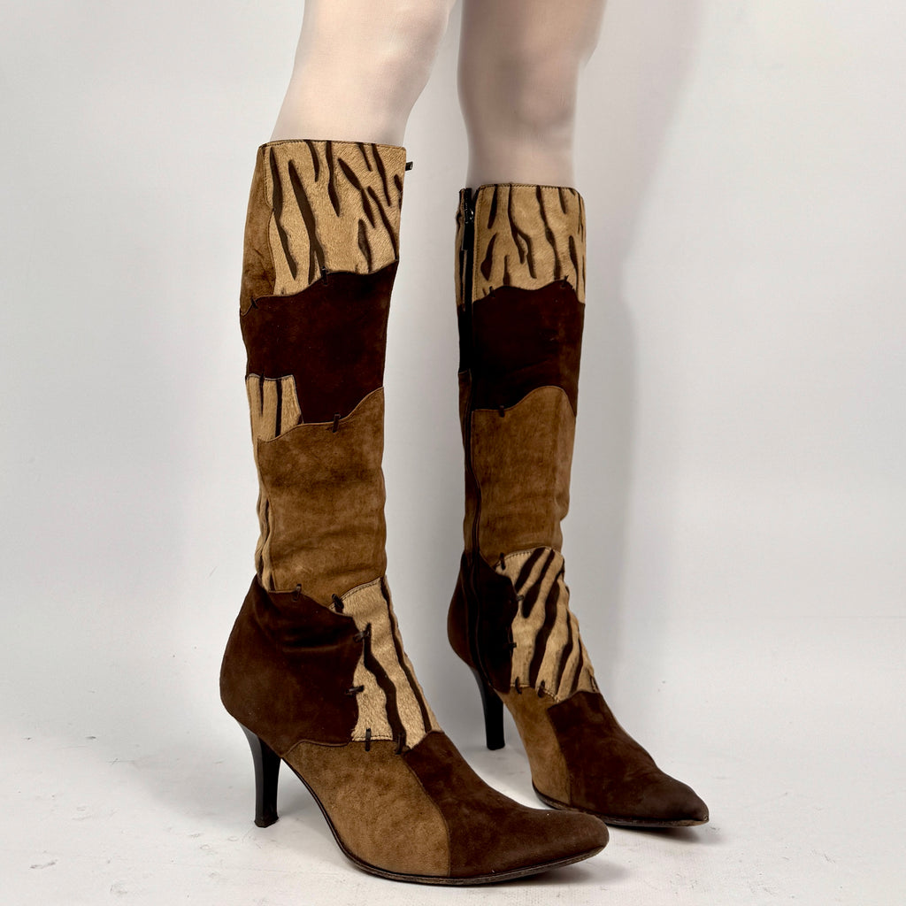 Vintage Italian Leather Pony Fur Patchwork Boots — 39