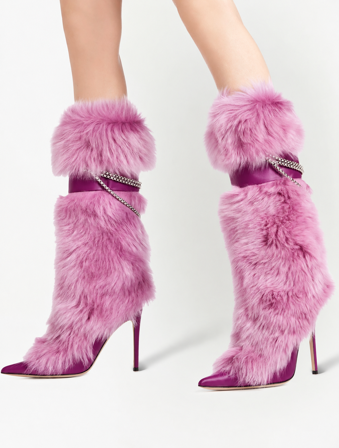 Giuseppe Zanotti Amaia Chain Faux Fur Leather Boots — 35