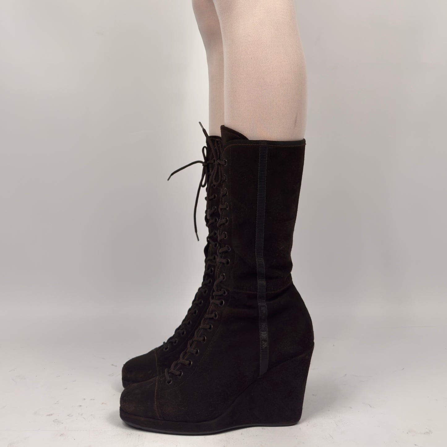 Prada Vintage Suede Wedge Boots — 37/37.5