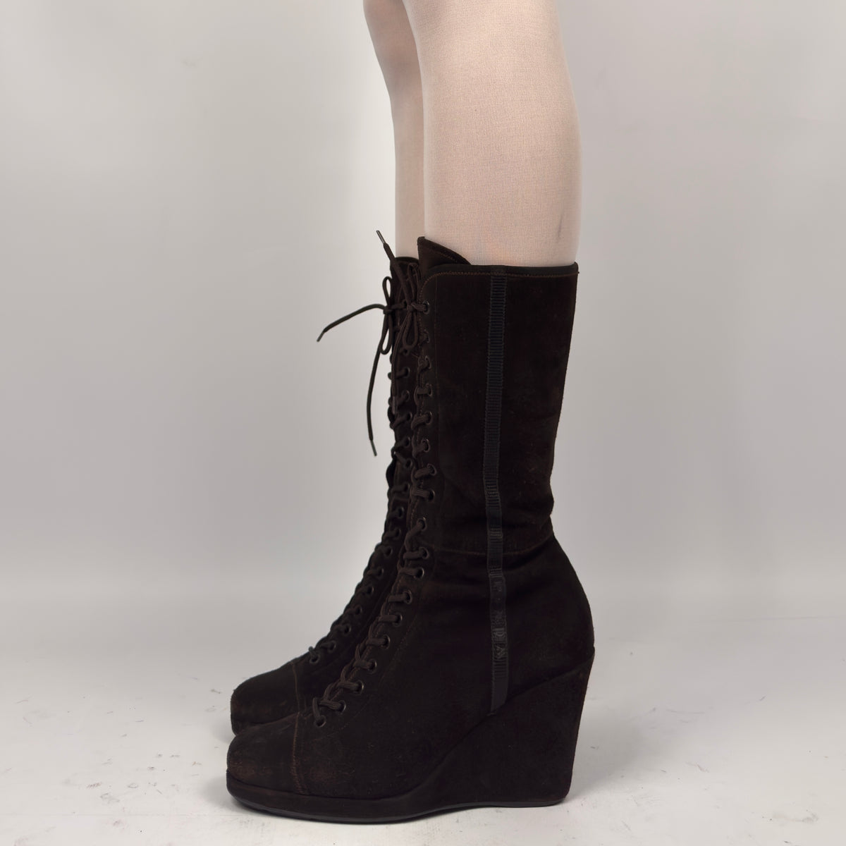 Prada Suede Wedge Boots — 37/37.5