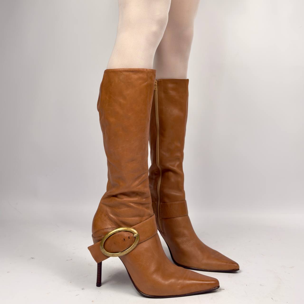Vintage Buckle Leather Boots — 39.5