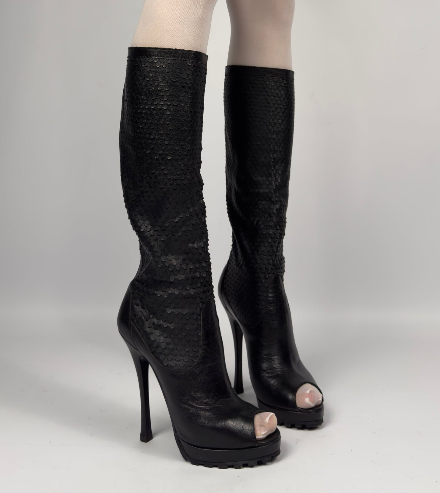 Vintage Italian Leather Peep Toe Boots — 37/38