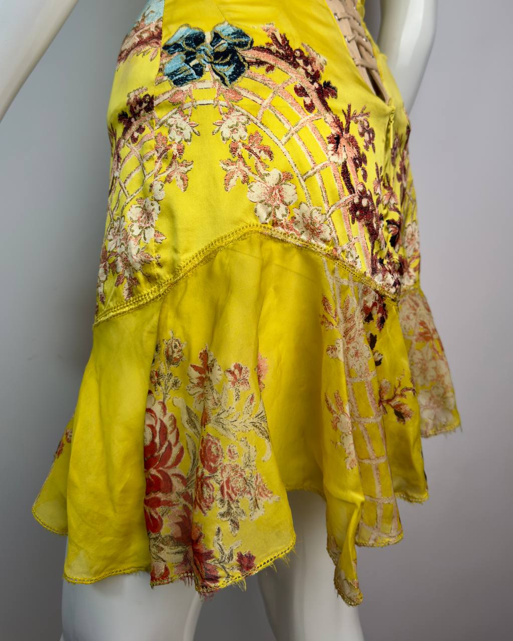 Roberto Cavalli S/S 2003 Iconic Chinoiserie Mini Silk Corset Dress