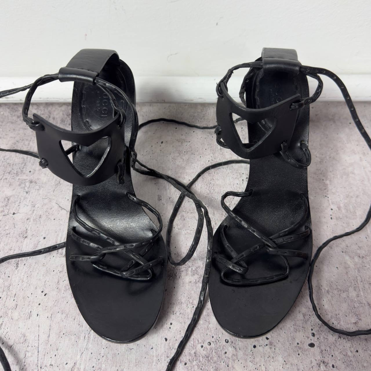 Gucci Tom Ford S/S 2002 Heart Cut Out Leather Wrap Heels — 36/37