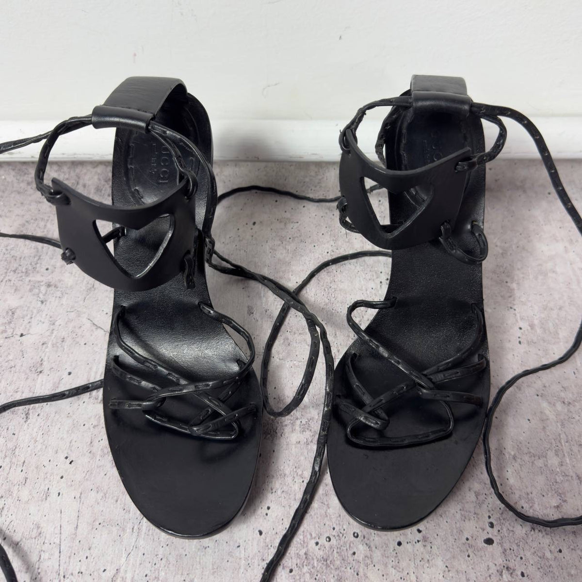 Gucci Tom Ford S/S 2002 Heart Cut Out Leather Wrap Heels — 36/37