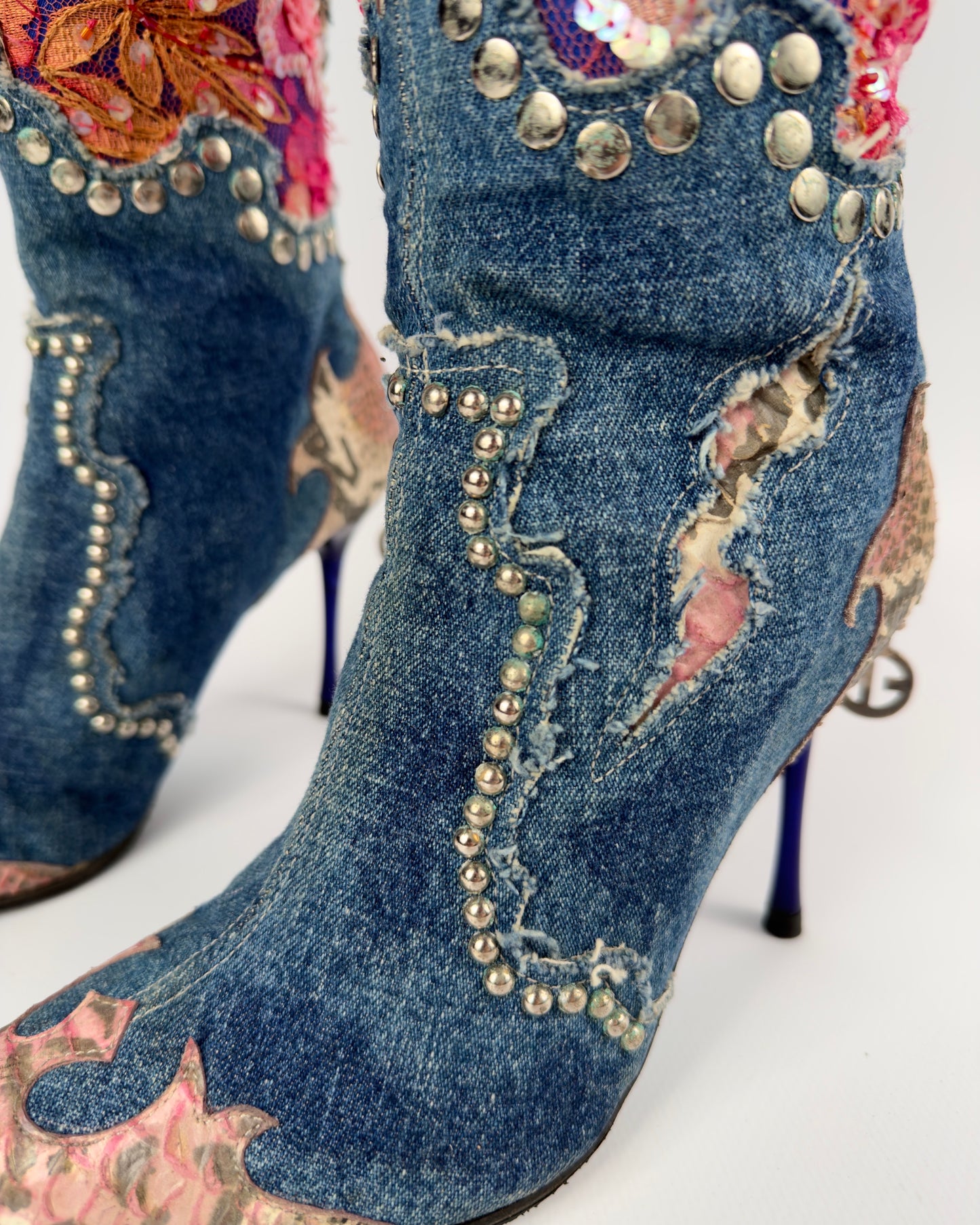 El Dante’s Couture Vintage Denim Boots — 37/38