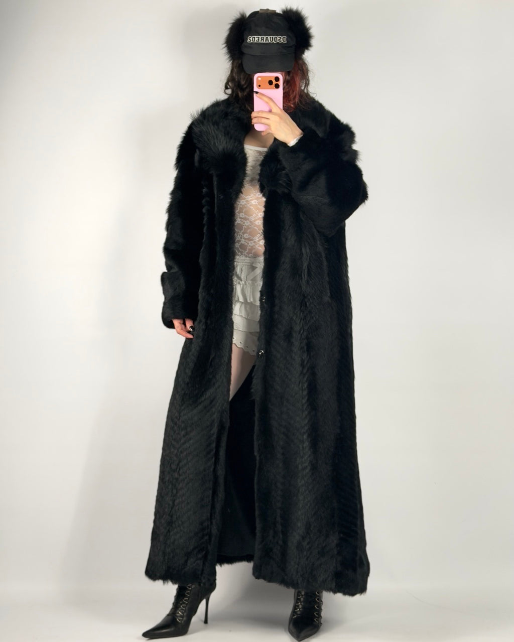 Vintage Long Black Fur Coat — M/XL