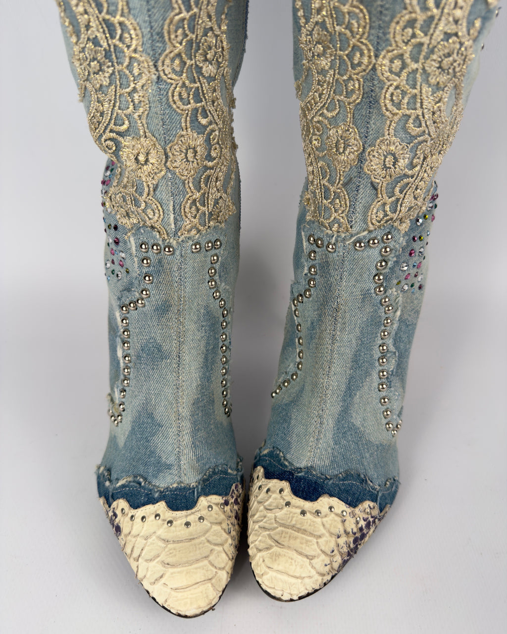 El Dante’s Couture Vintage Denim Boots — 38/39