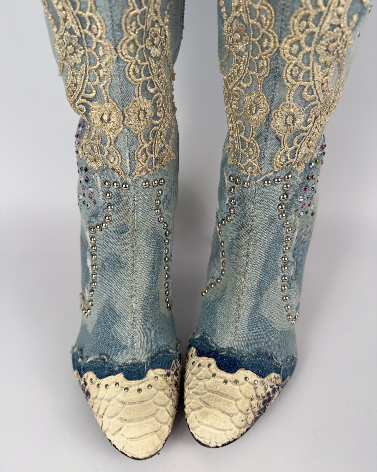 El Dante’s Couture Vintage Denim Boots — 38/39