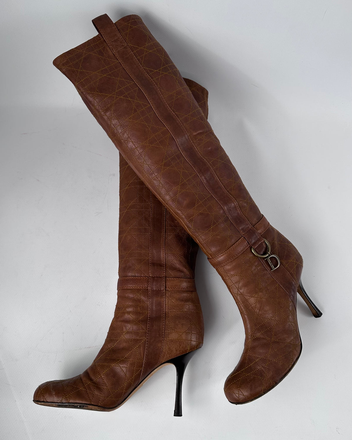 Christian Dior Vintage Brown Quilted Leather Boots — 38