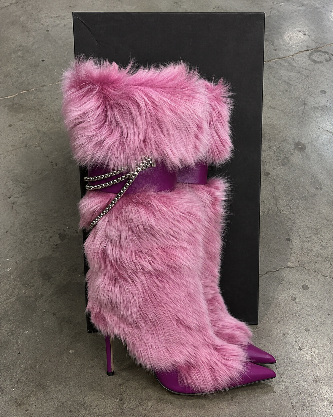 Giuseppe Zanotti Amaia Chain Faux Fur Leather Boots — 35