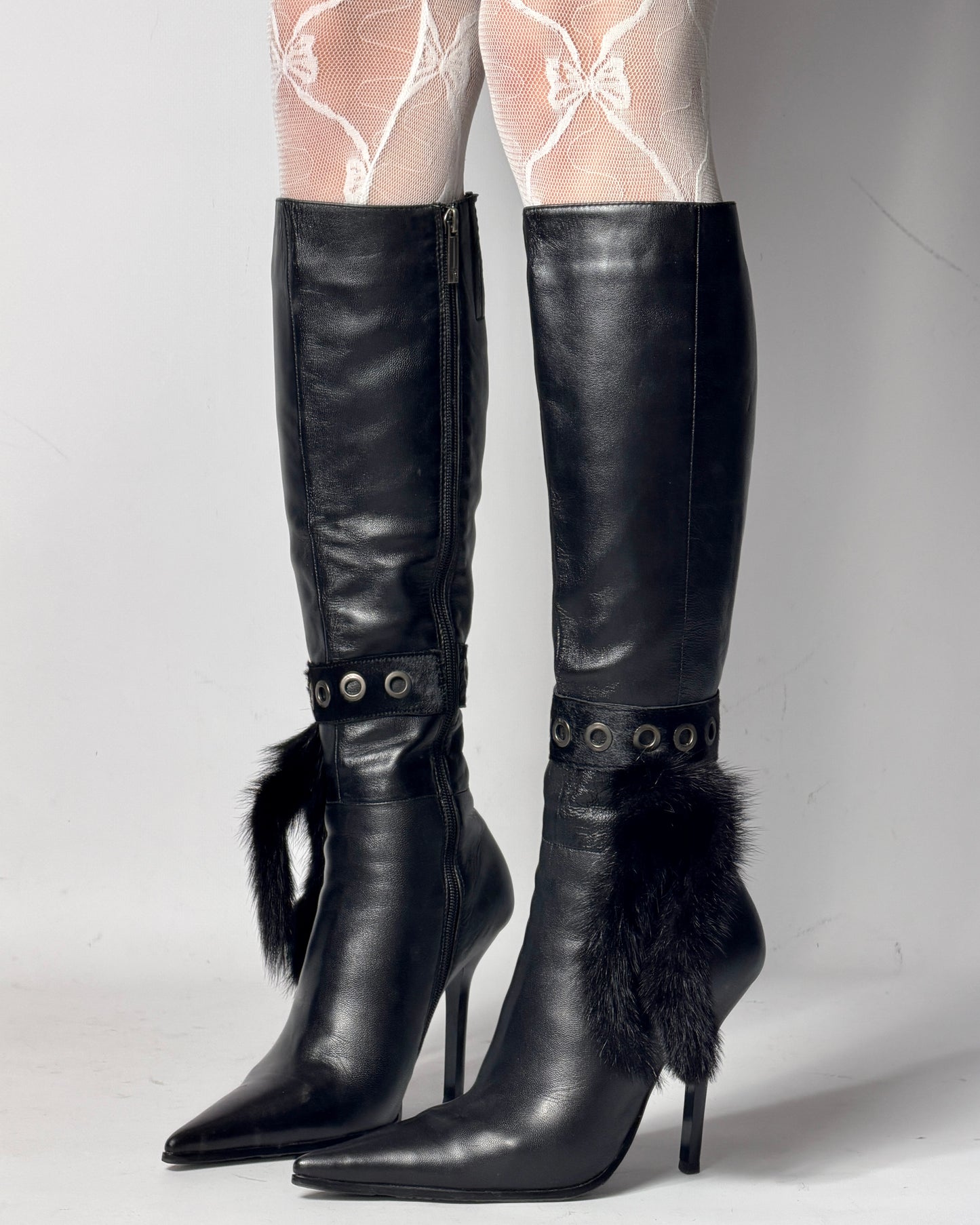 Vintage Italian Leather Fur Boots —38/38.5