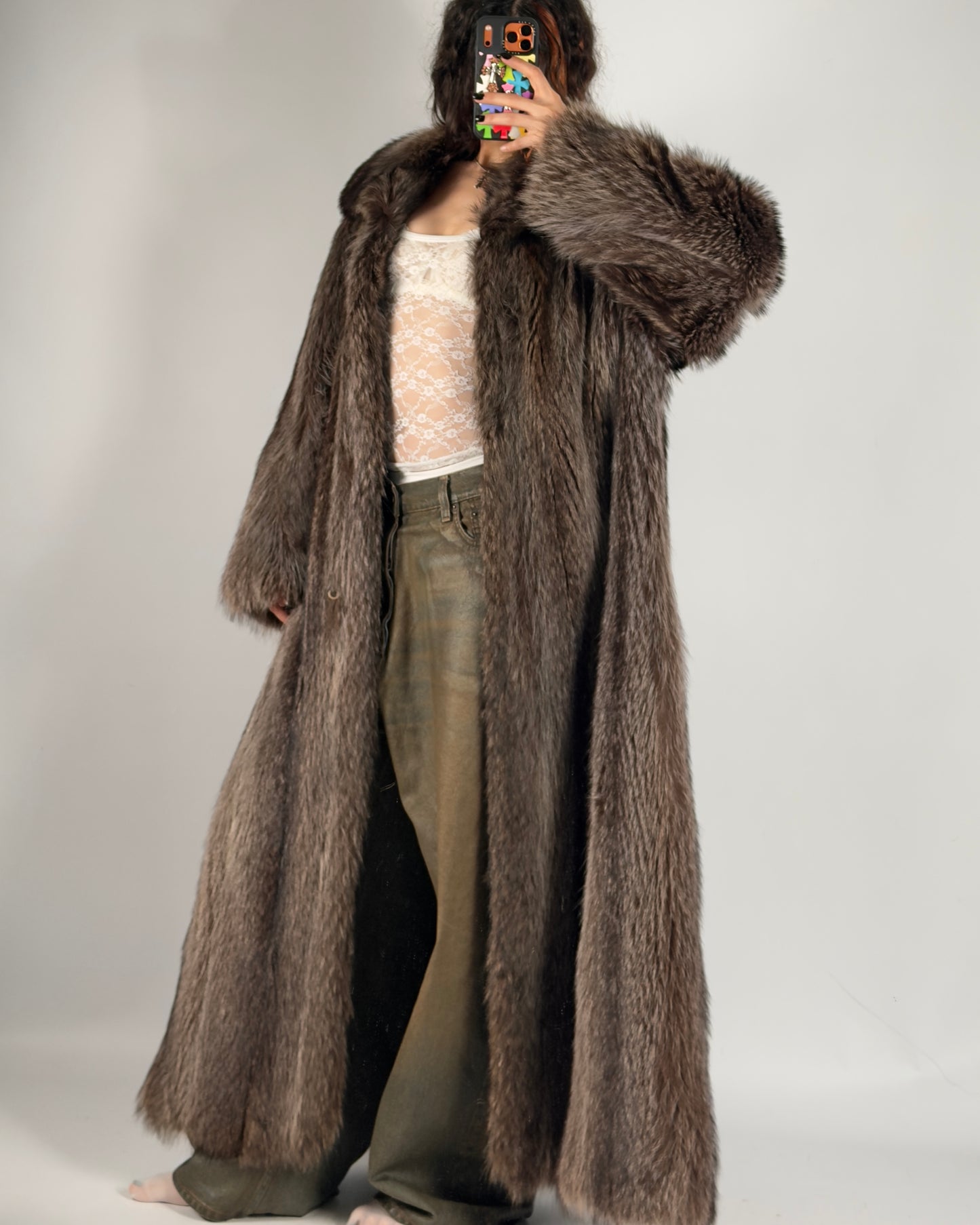 Vintage Brown Long Fur Coat — S/L