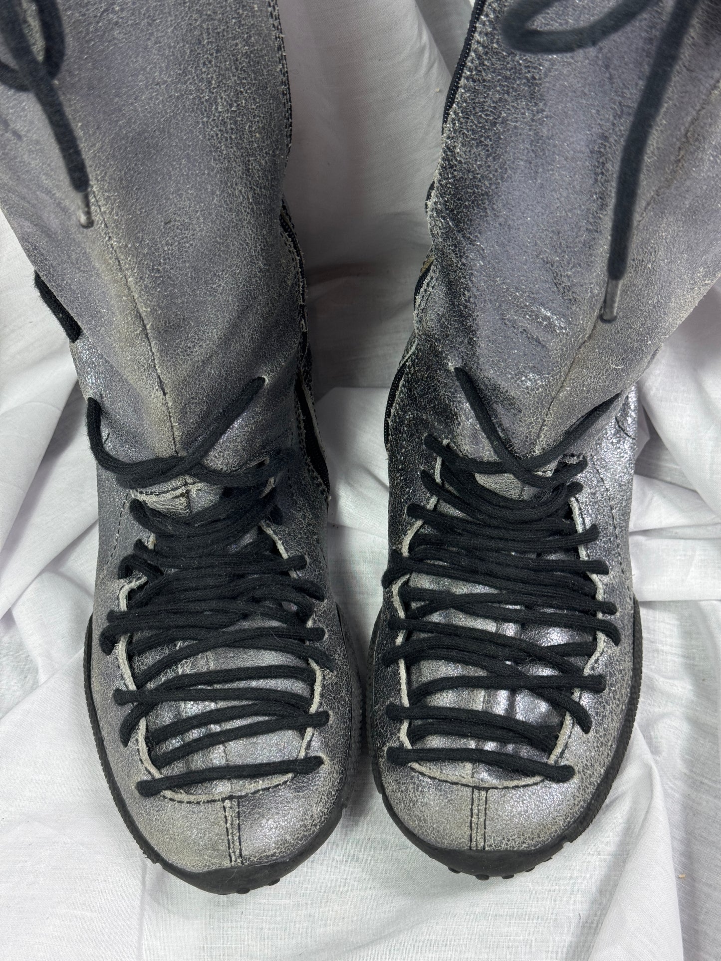 Vintage Silver Lace Up Moto Boots 37/38