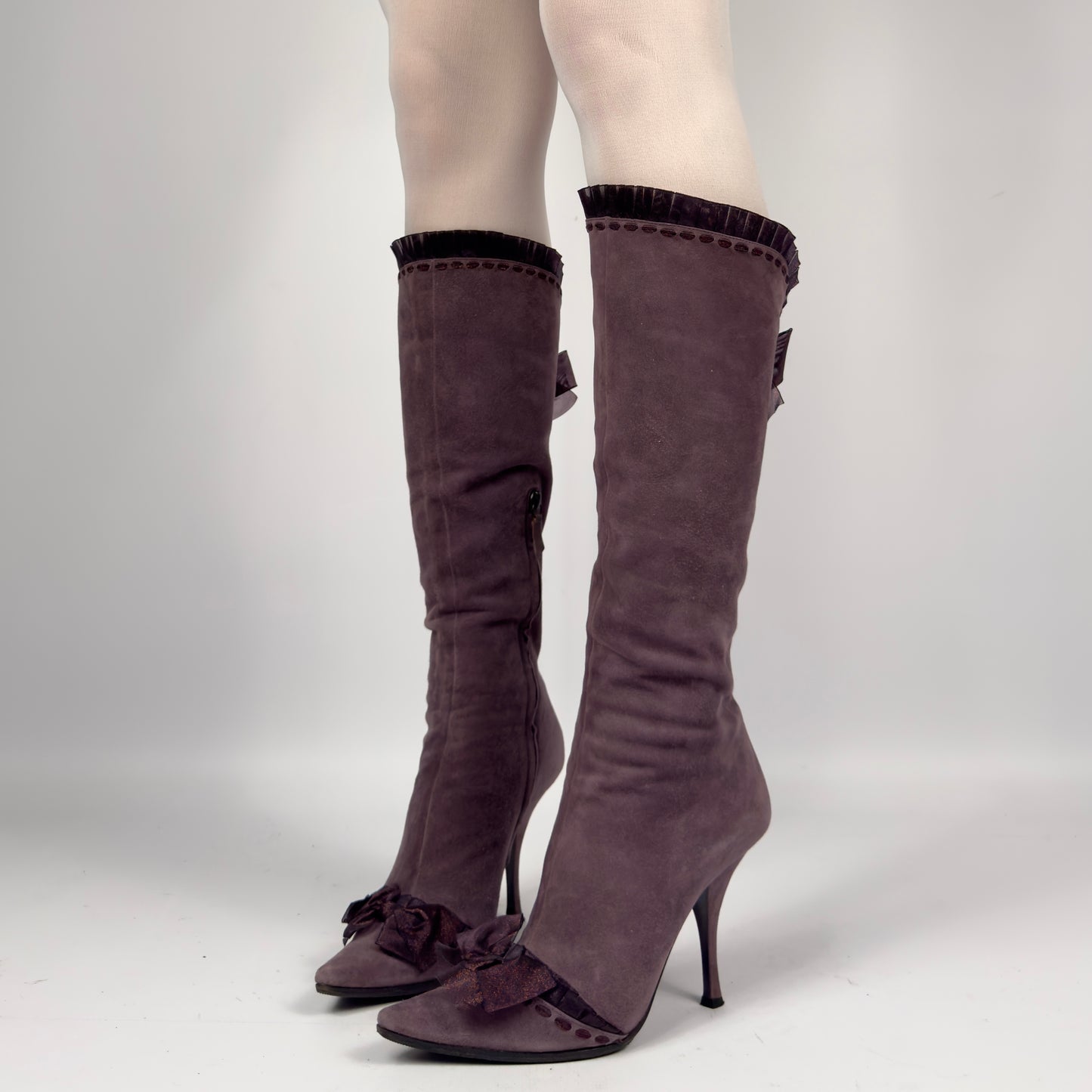 Casadei Vintage Suede Bows Boots — 37/37.5