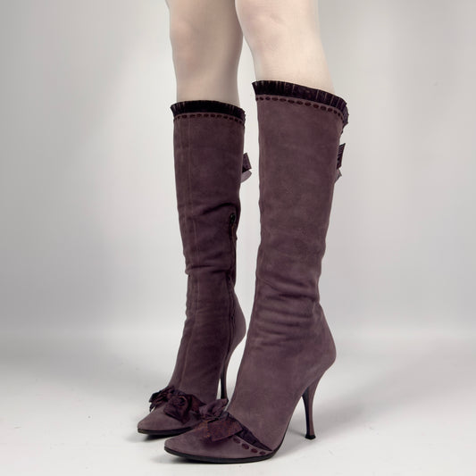 Casadei Vintage Suede Bows Boots — 37/37.5