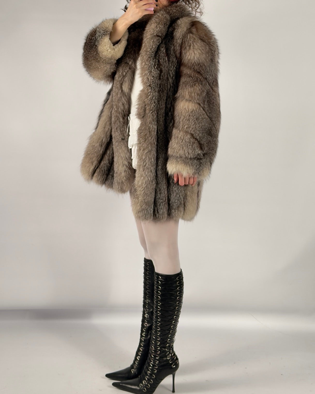 Vintage Polar Fox Fur Coat — S/L