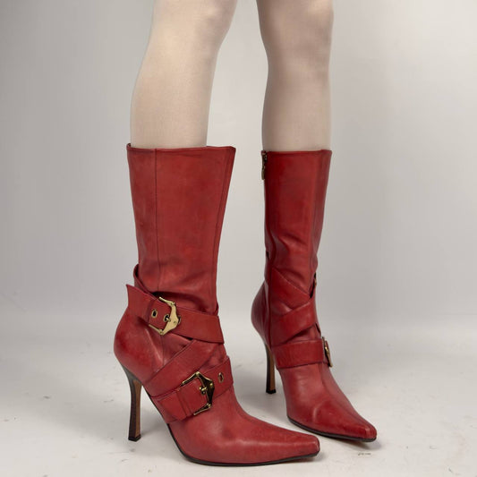 Vintage Buckle Leather Boots — 39