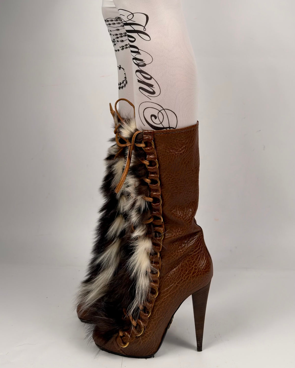 Roberto Cavalli Vintage Leather Fur Boots — 36