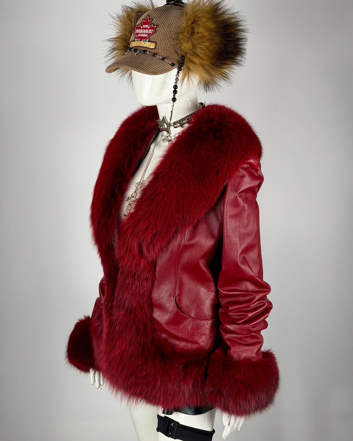 Vintage Red Fur Leather Jacket — S/L