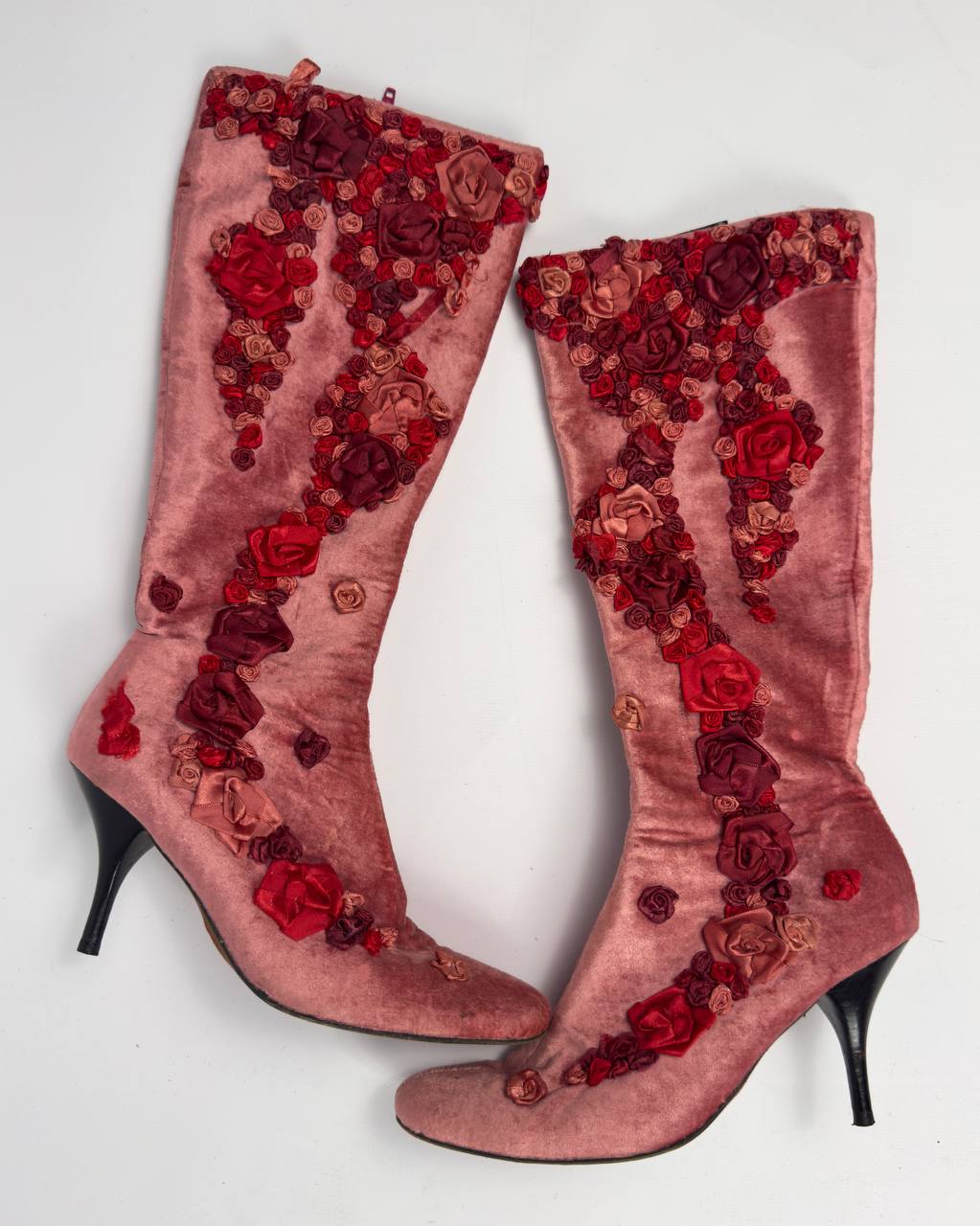 Vintage Velvet Flower Boots — 37