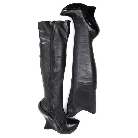 Celine FW 2008 Over the Knee Leather Wedge Boots — 36