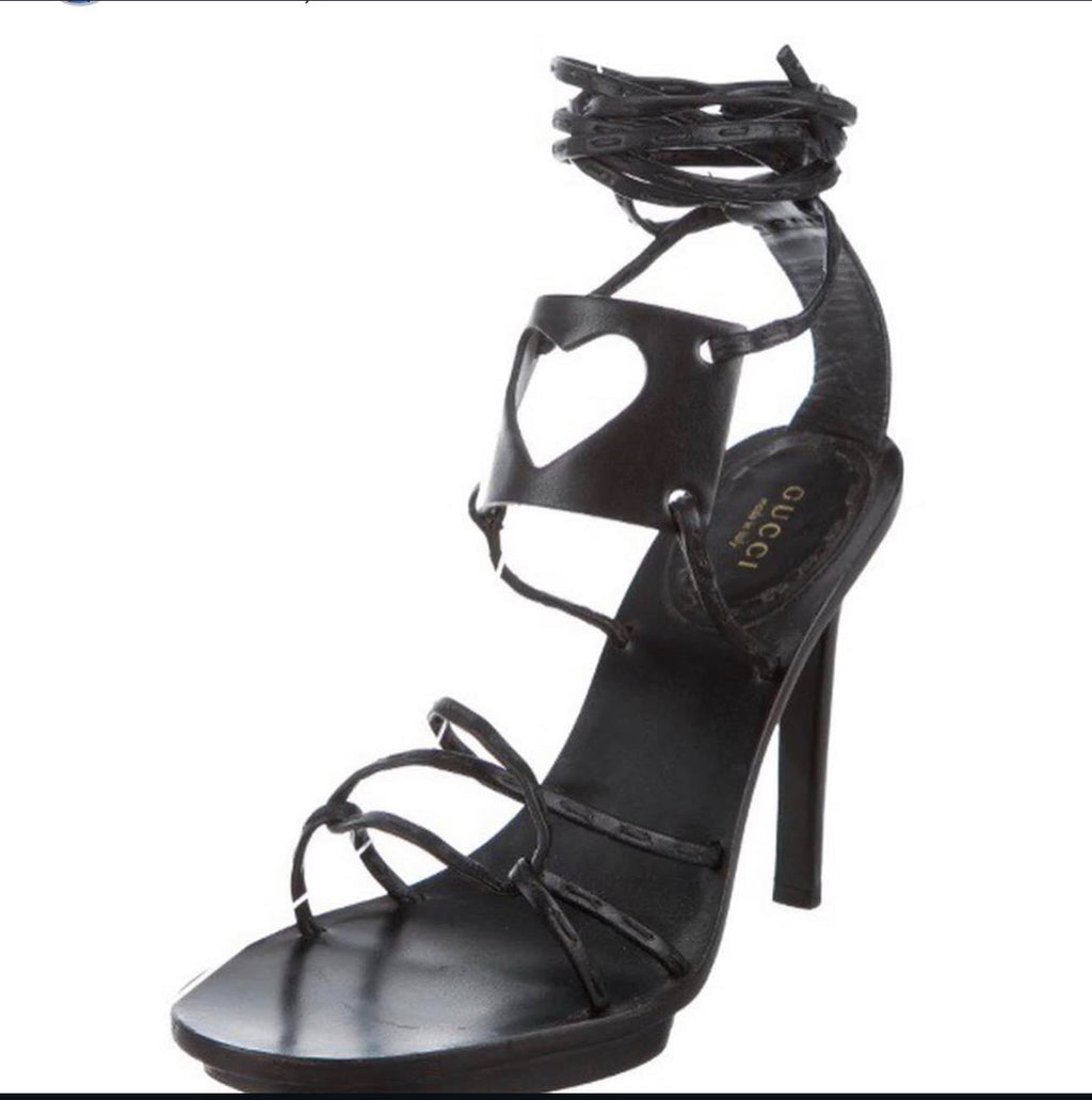 Gucci Tom Ford S/S 2002 Heart Cut Out Leather Wrap Heels — 36/37