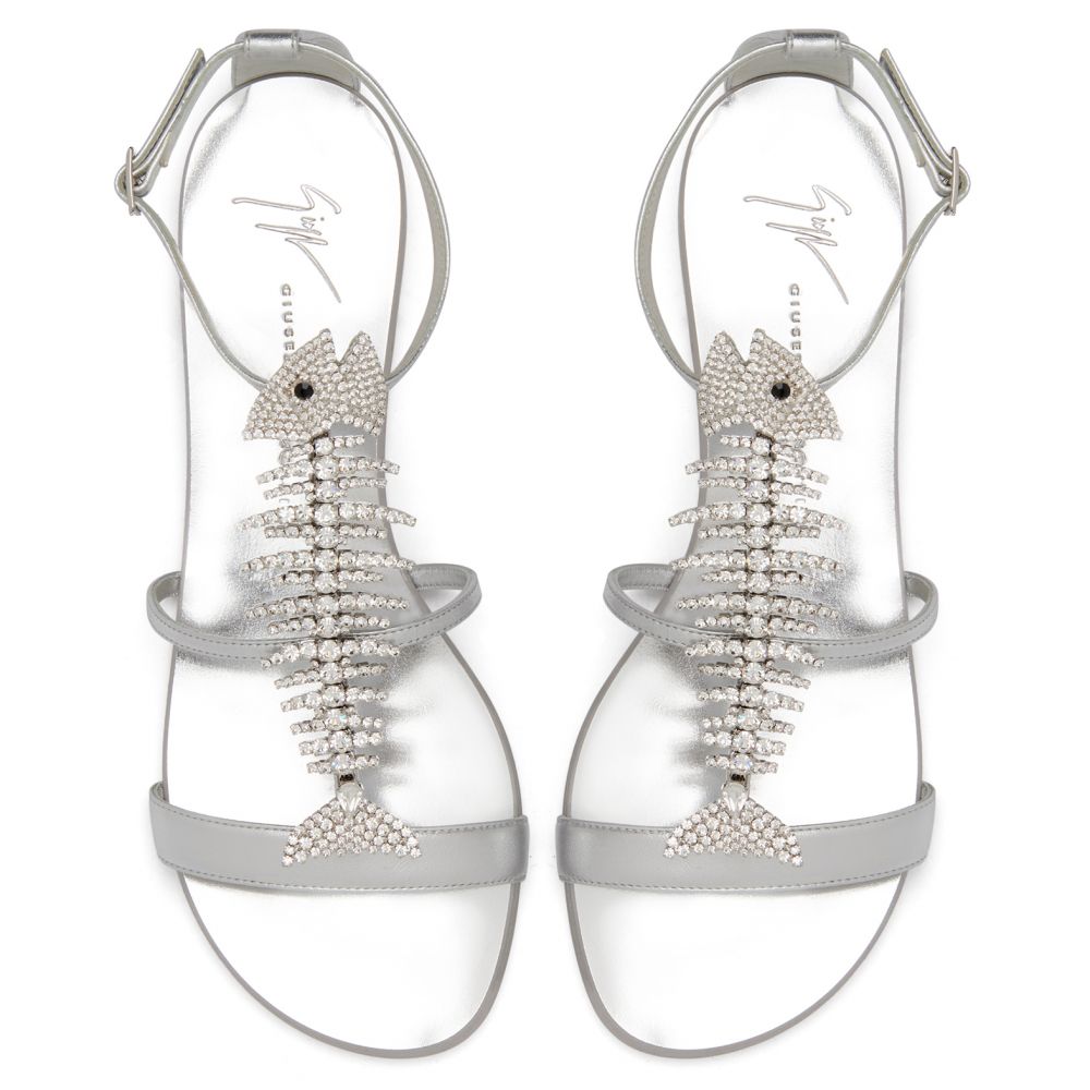 Giuseppe Zanotti Silver Fishbone Sandals — 36