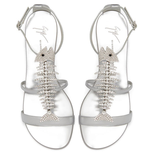 Giuseppe Zanotti Silver Fishbone Sandals — 36
