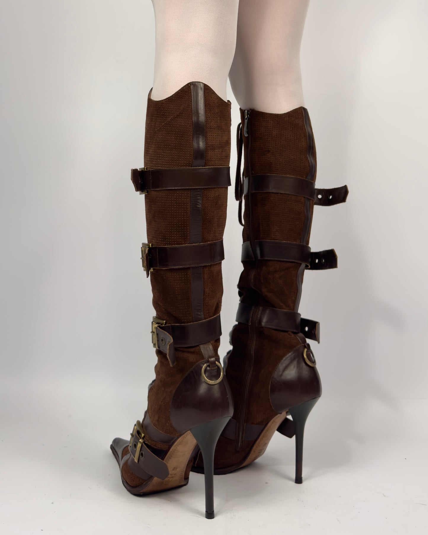 Gianmarco Lorenzi Vintage Lace Up Buckle Suede Boots — 40/41